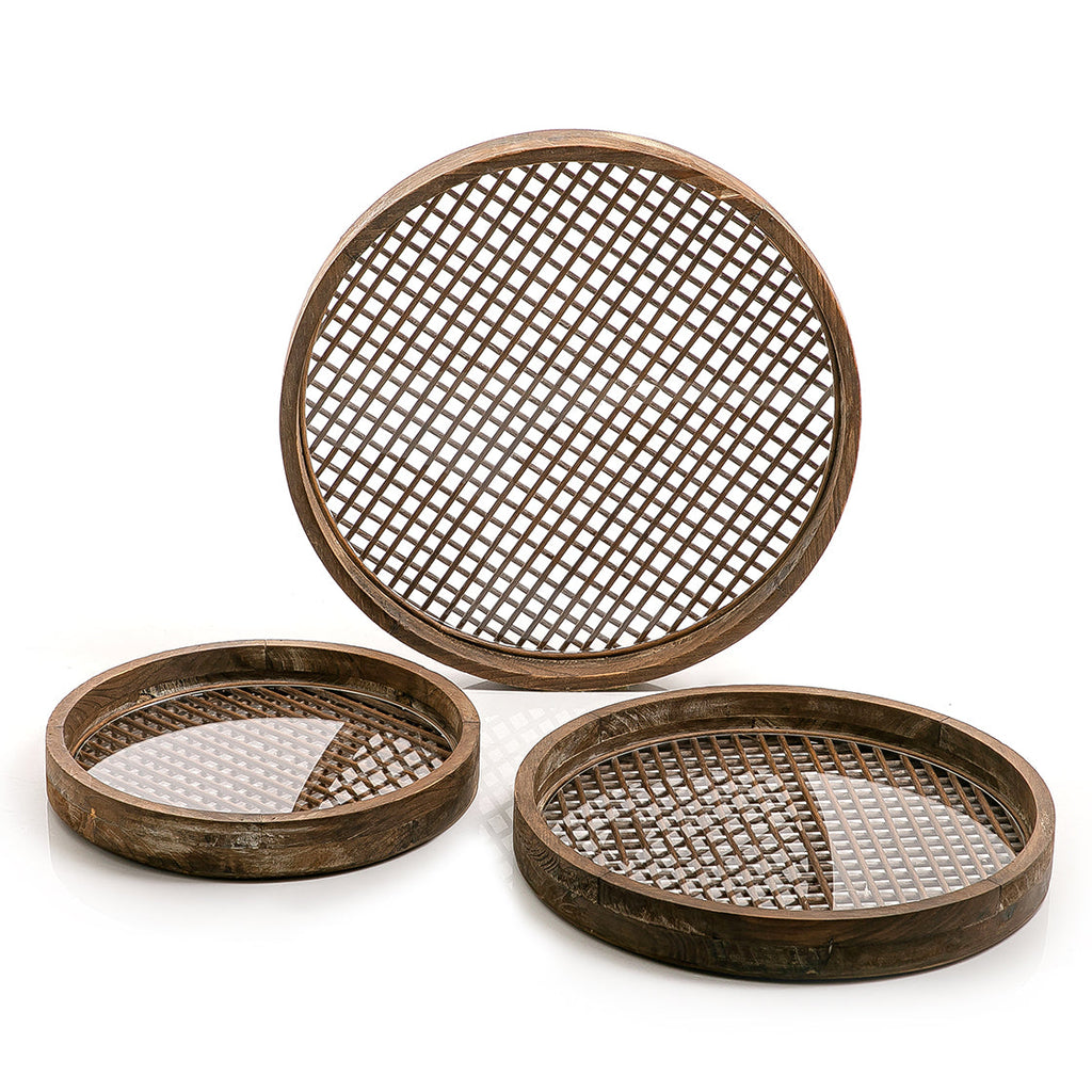 Set of 3 rattan trays