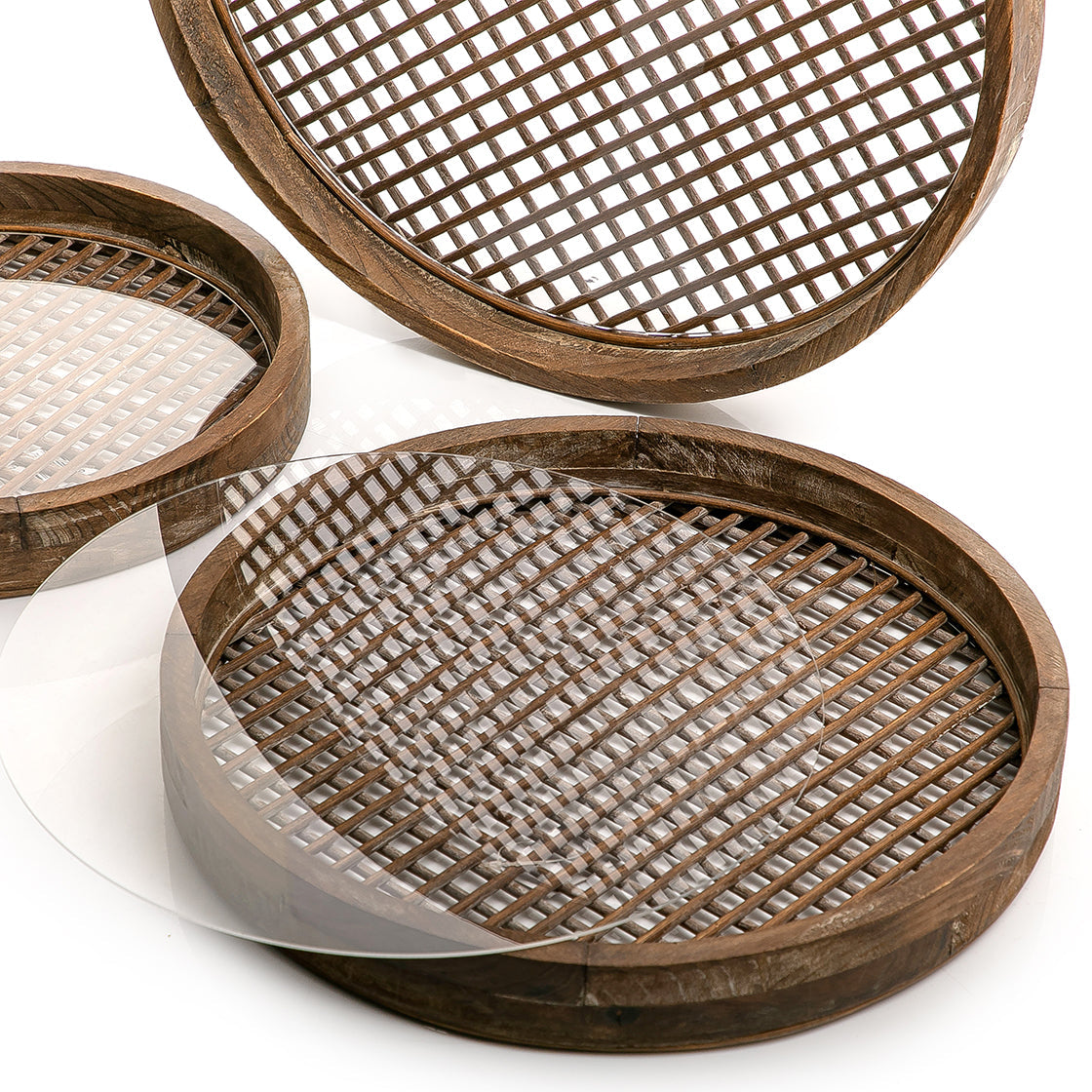 Set of 3 rattan trays