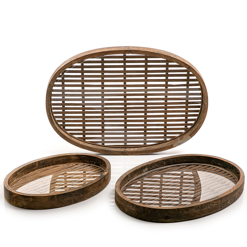 Set of 3 rattan trays