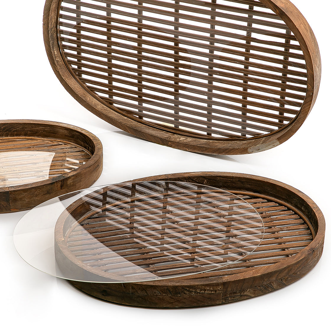 Set of 3 rattan trays