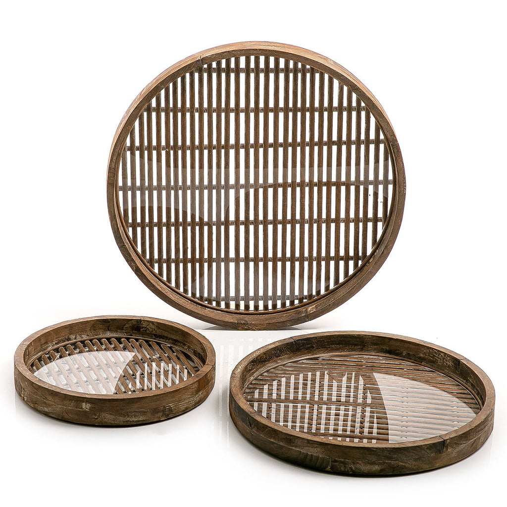 Set of 3 rattan trays