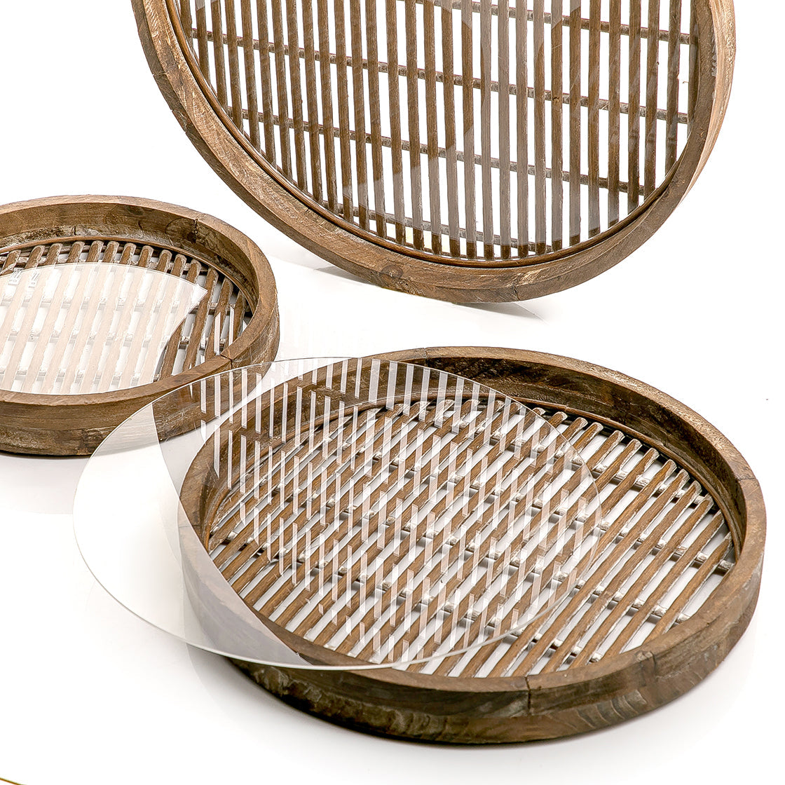 Set of 3 rattan trays
