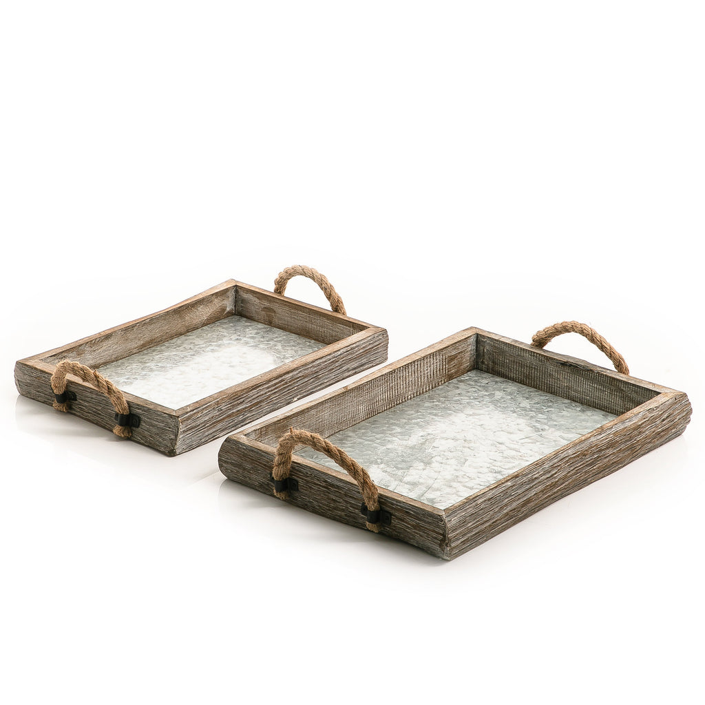 Set of 2 wooden trays