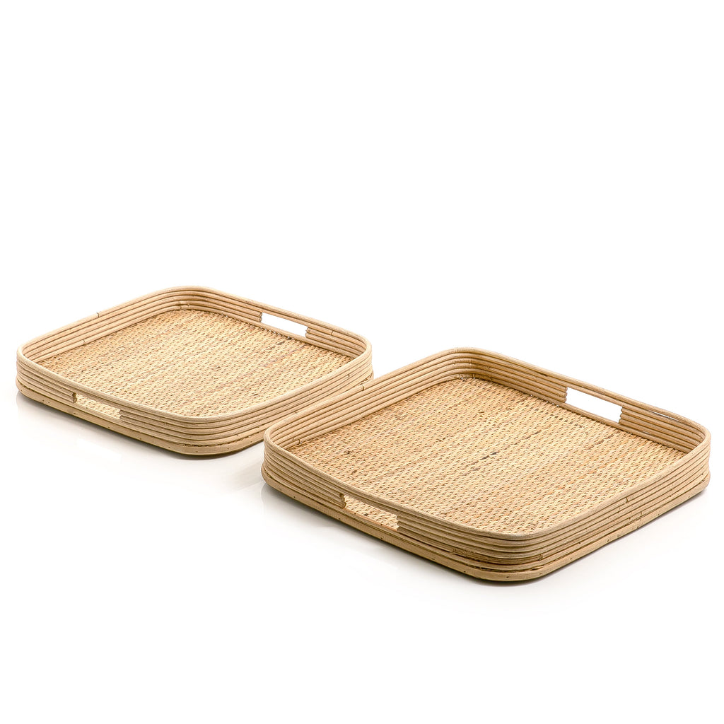 Set of 2 wooden trays