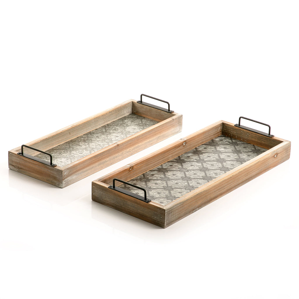 Set of 2 wooden trays