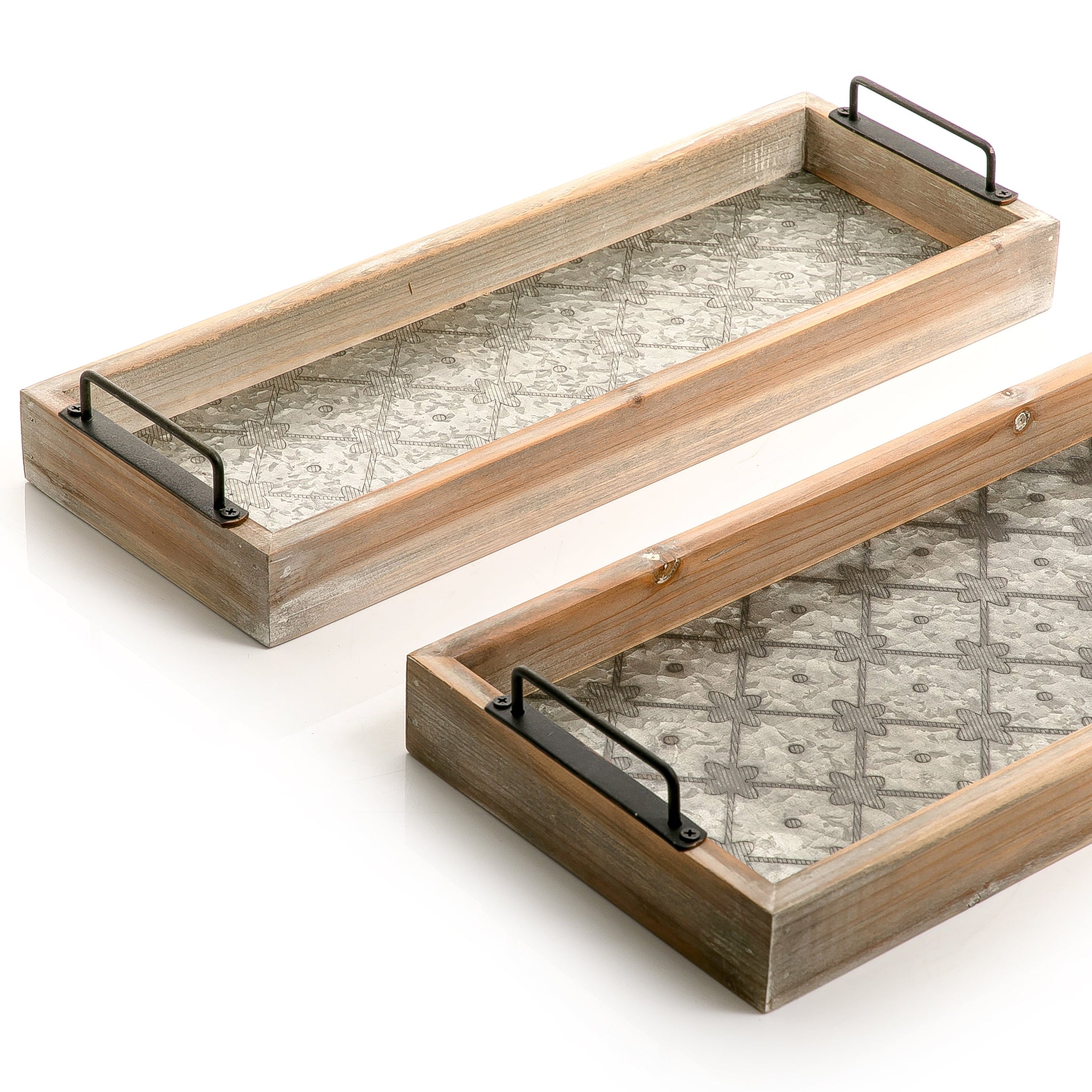 Set of 2 wooden trays