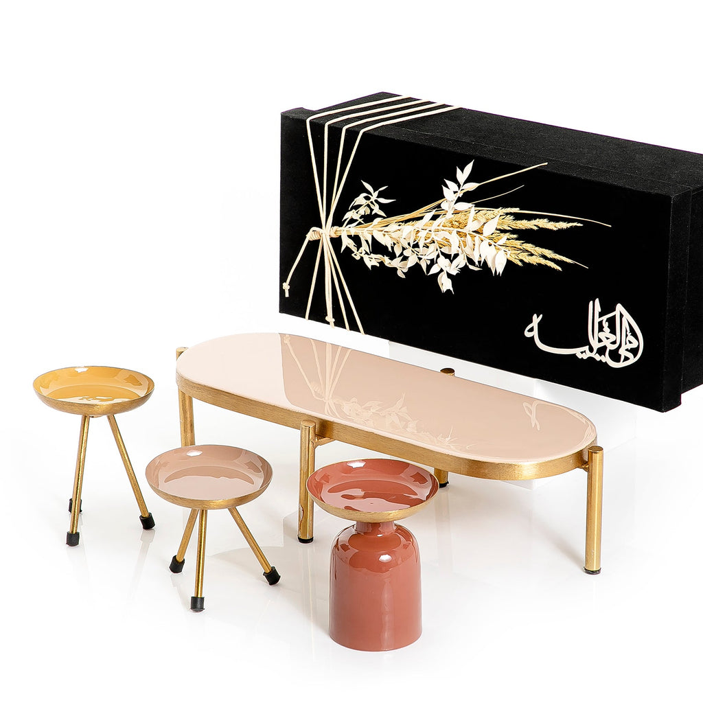 Set of metal tray stand with 3 small stand and gift box