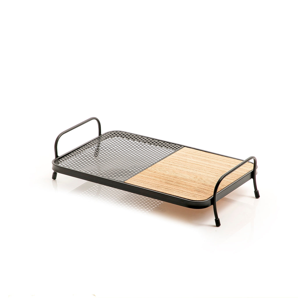 Metal and wood tray small size
