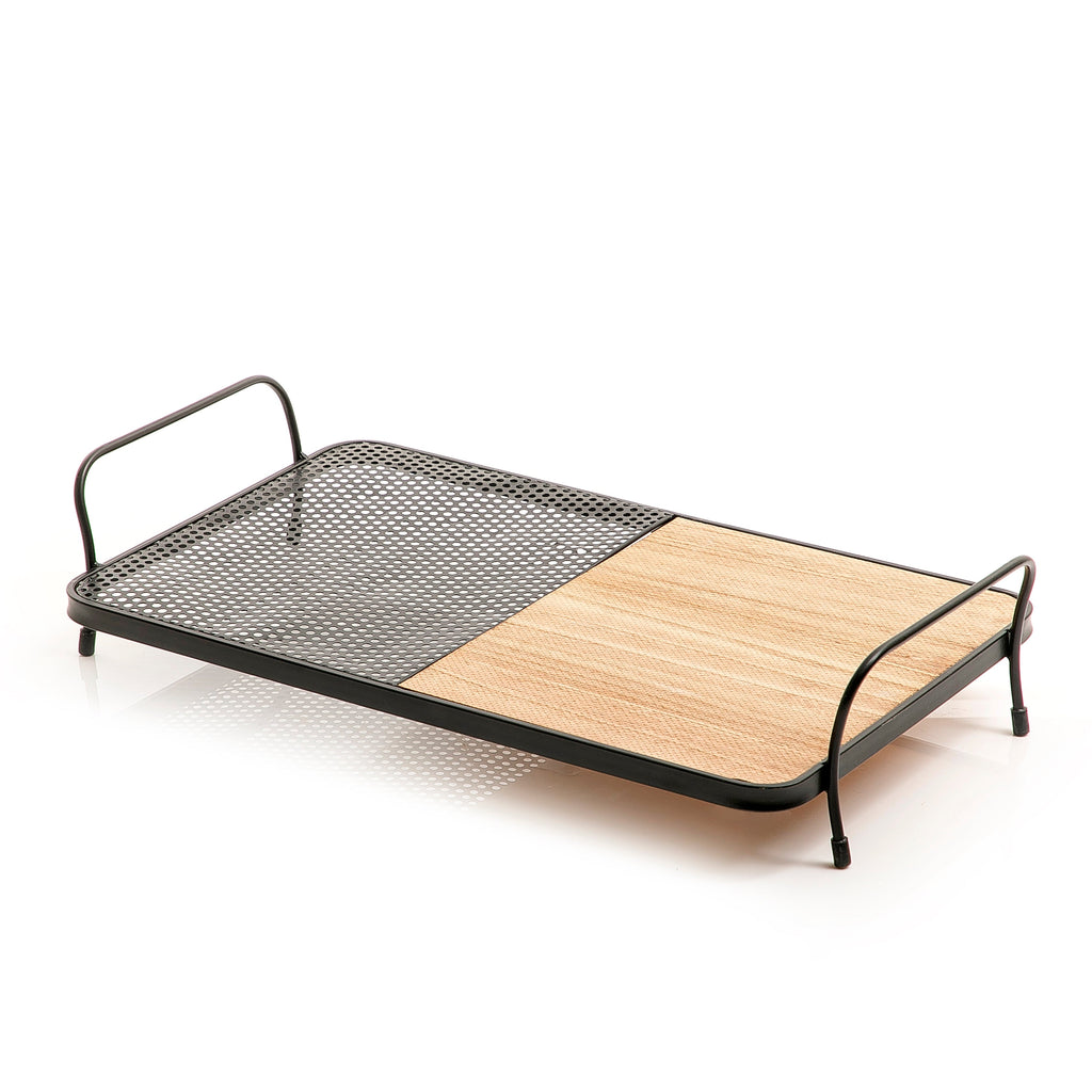 Metal and wood tray large size