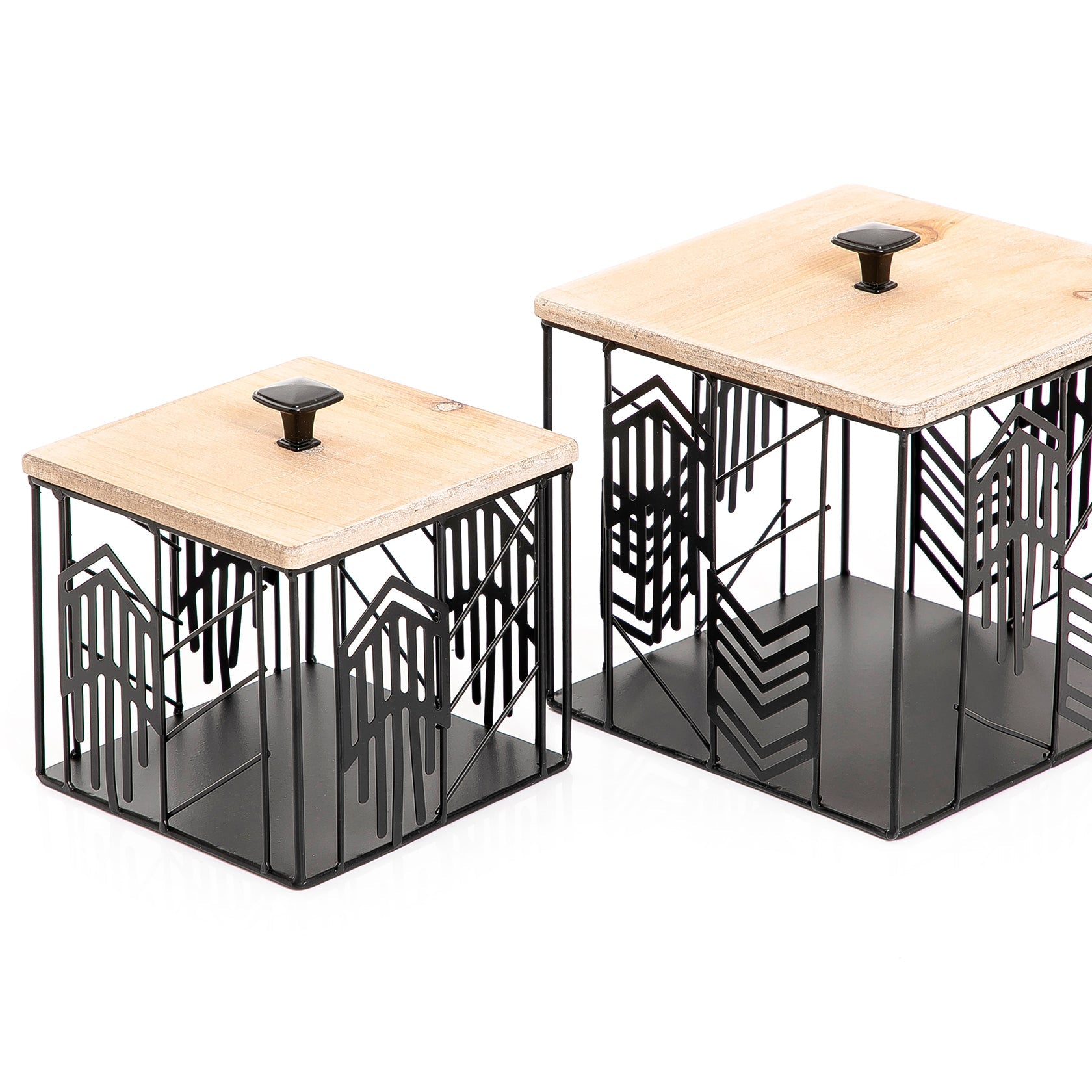 Set of 2 decorative boxes with wooden cover