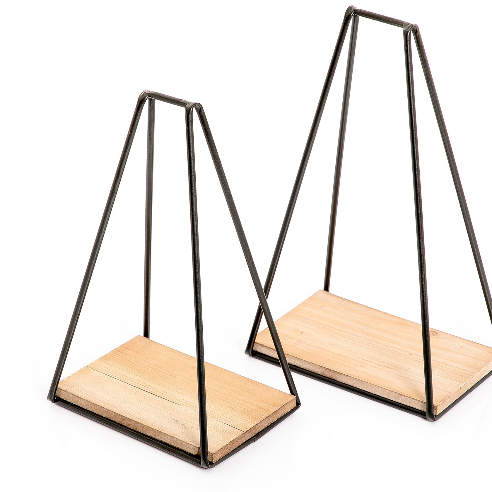 Set of 2 metal and wood stand