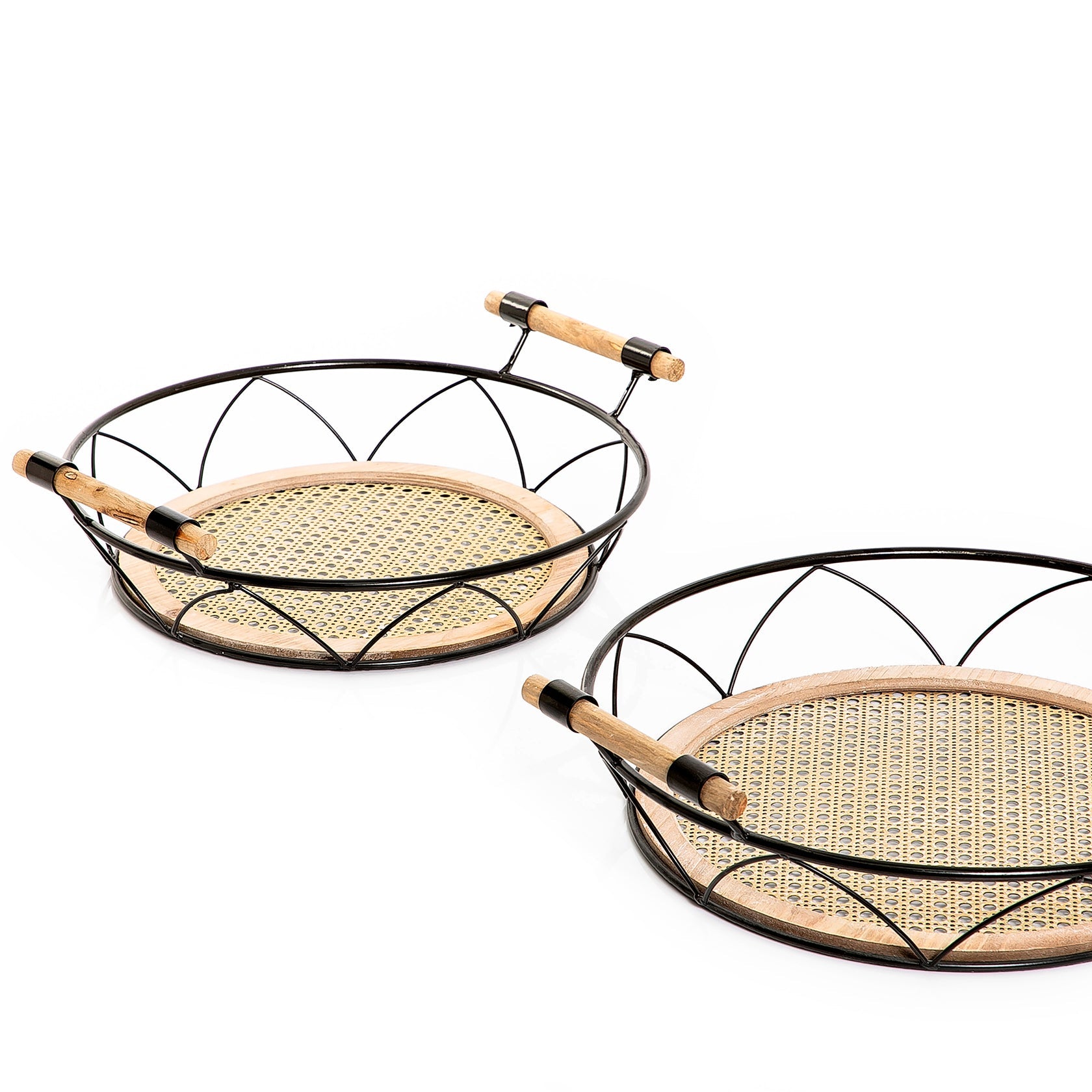 Set of 2 metal and wood trays