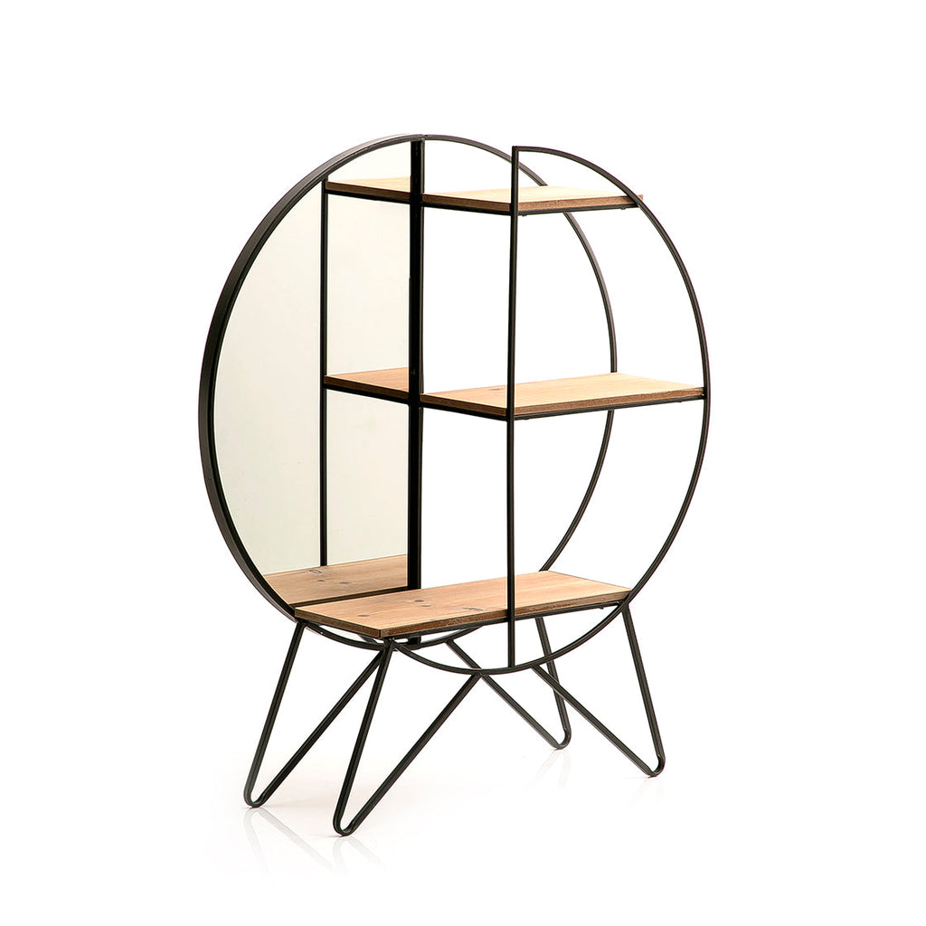 Metal and wood stand with mirror