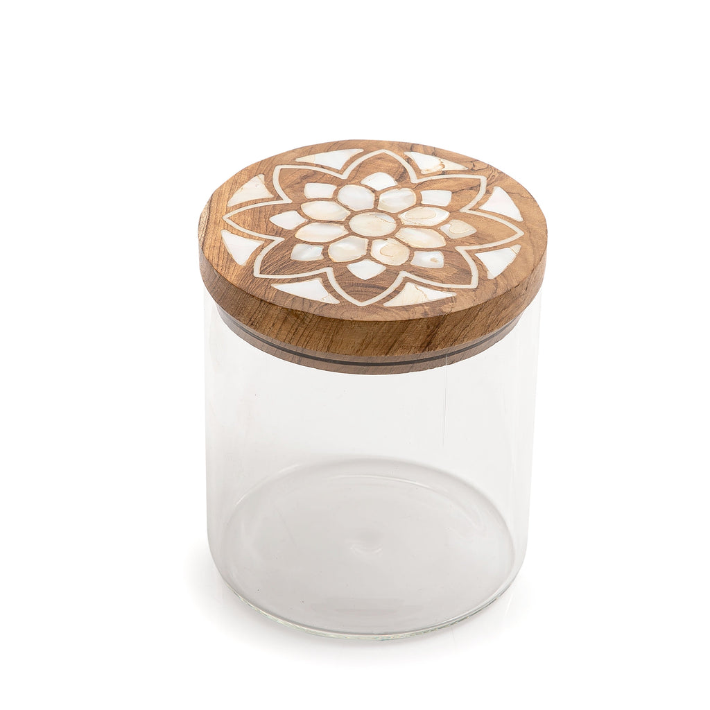 Glass jar with wooden cover (6913176731813)