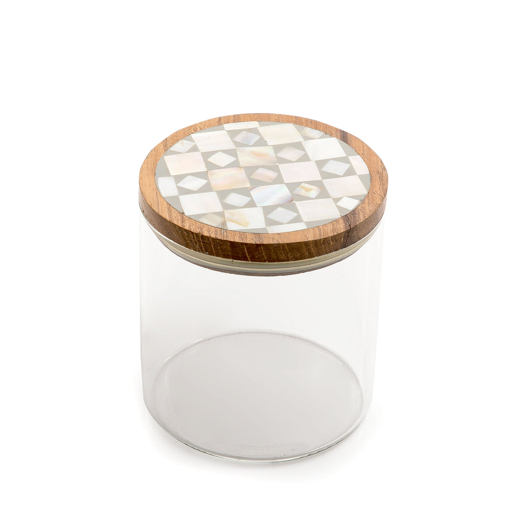 Glass jar with wooden cover (6913177878693)