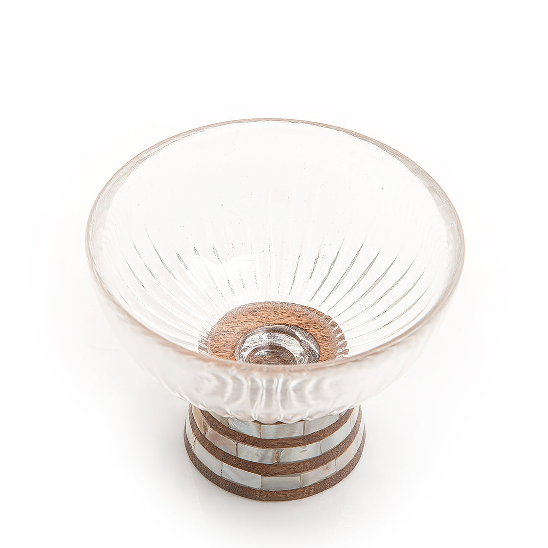 Glass bowl with wooden base