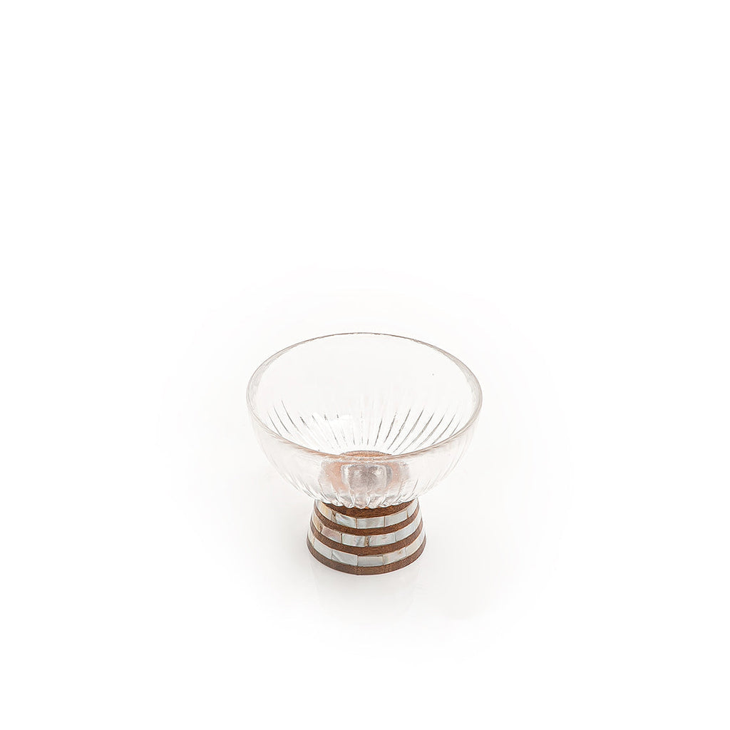 Glass bowl with wooden base
