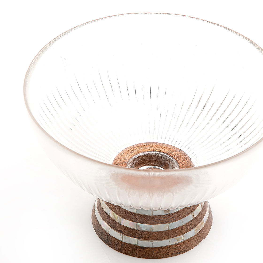 Glass bowl with wooden base