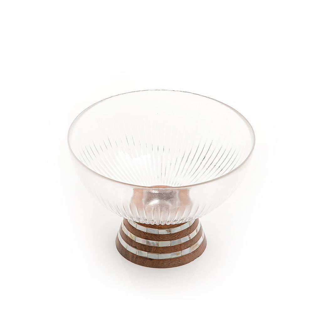 Glass bowl with wooden base