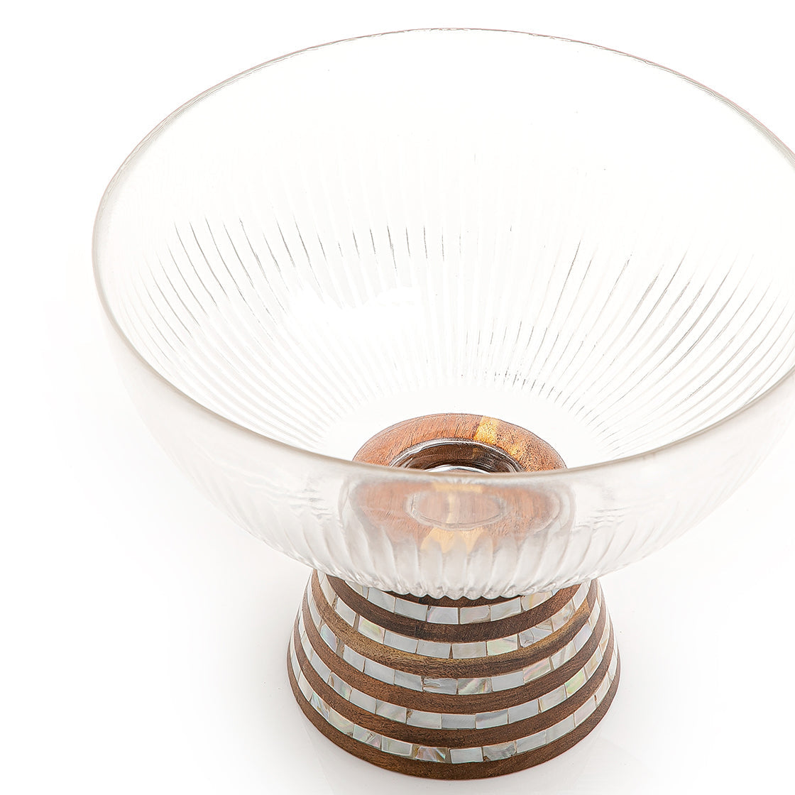Glass bowl with wooden base