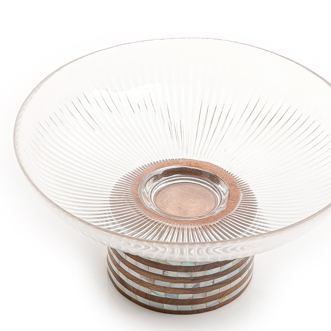 Glass bowl with wooden base