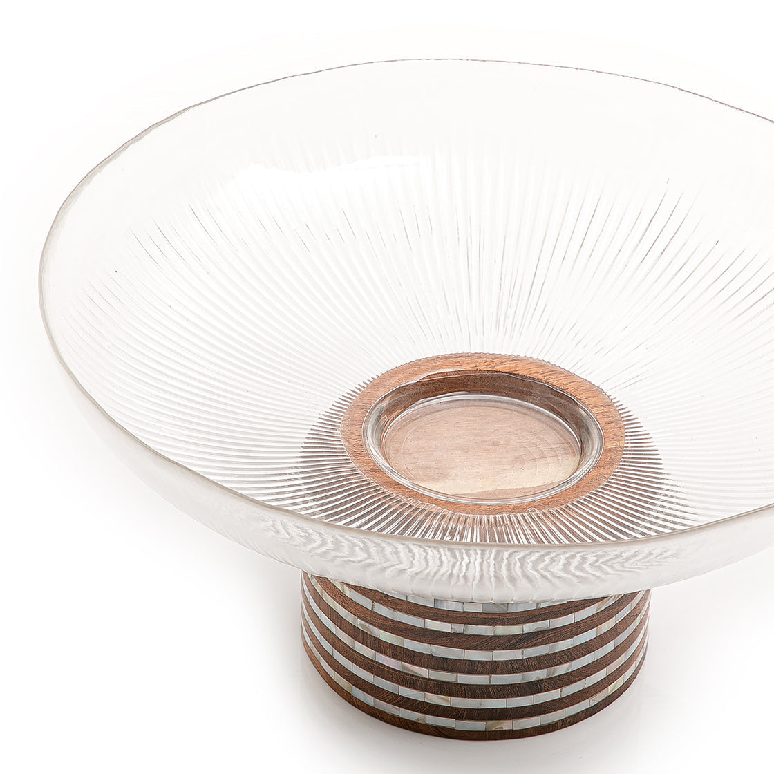 Glass bowl with wooden base