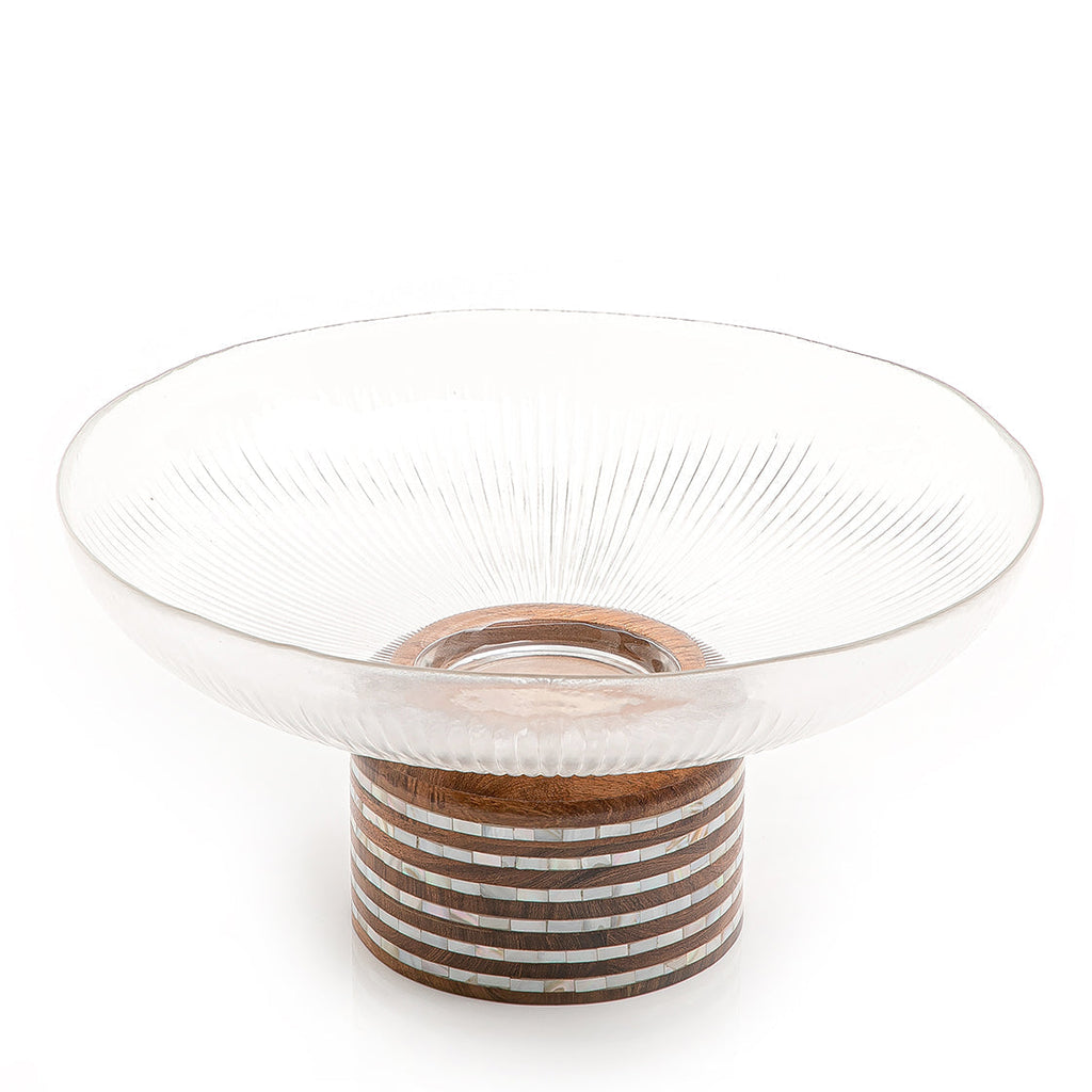 Glass bowl with wooden base