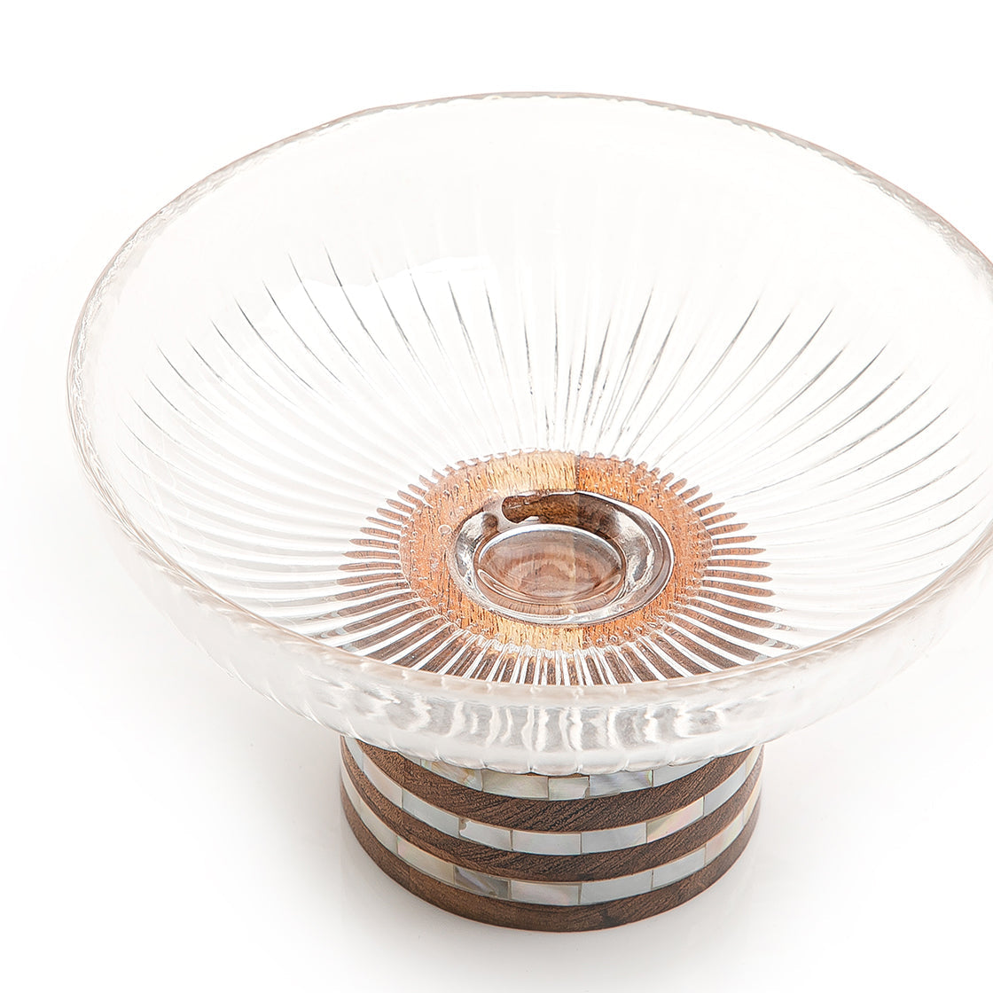 Glass bowl with wooden base