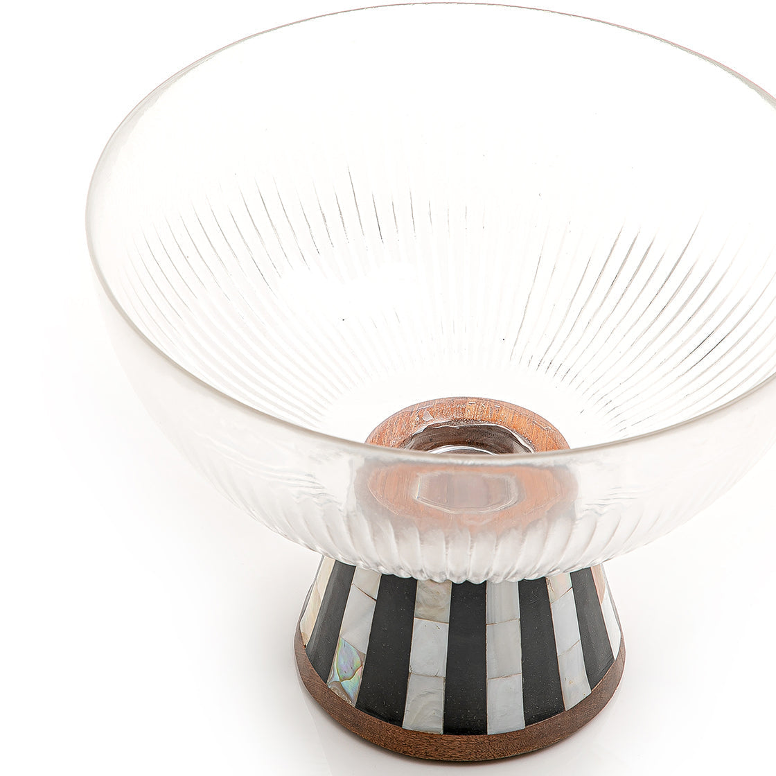 Glass bowl with wooden base