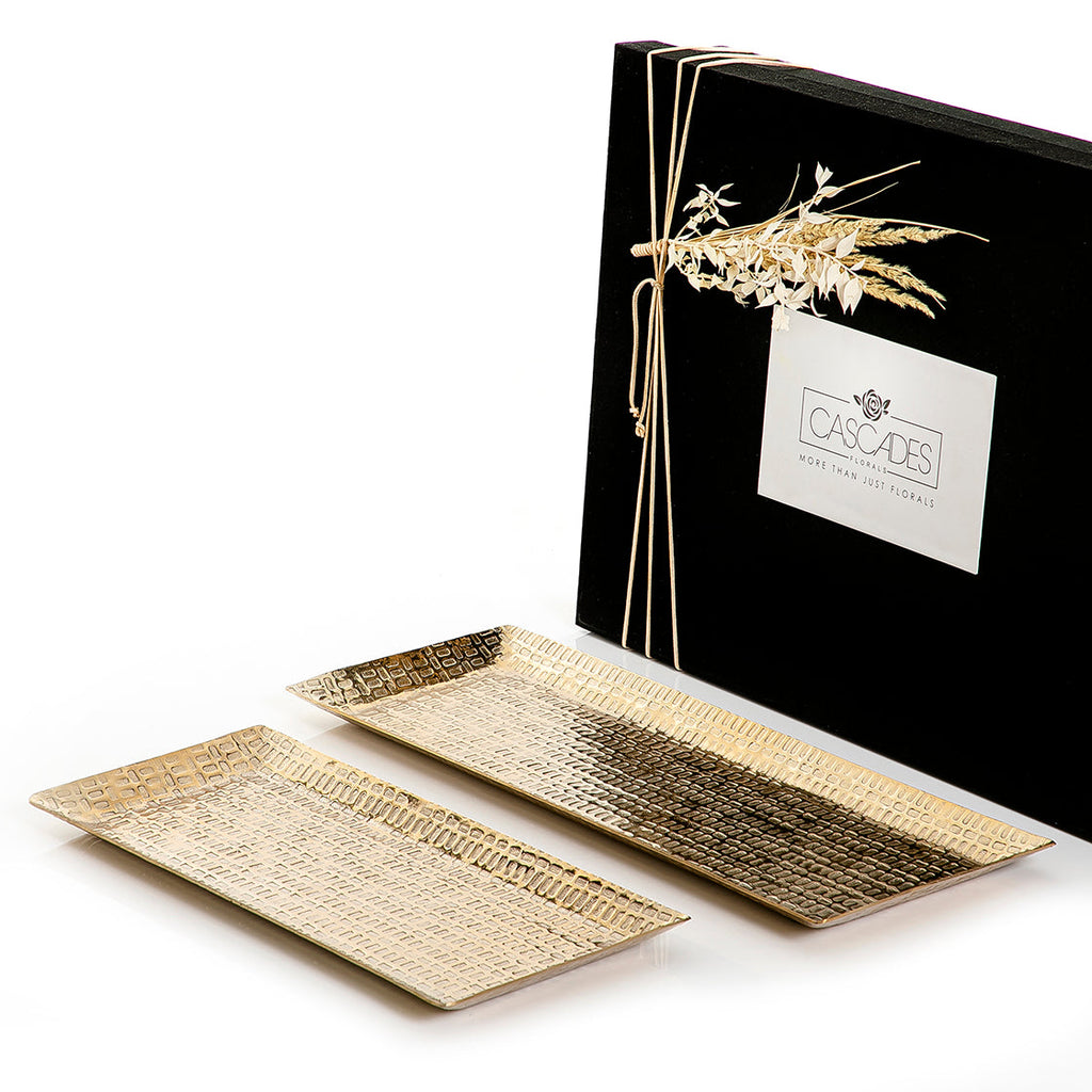 Set of 2 metal trays with gift box