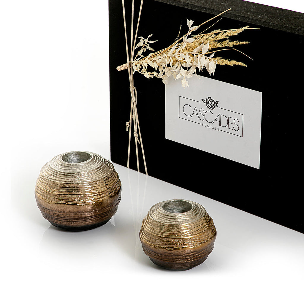 Set of 2 metal candle holder with gift box
