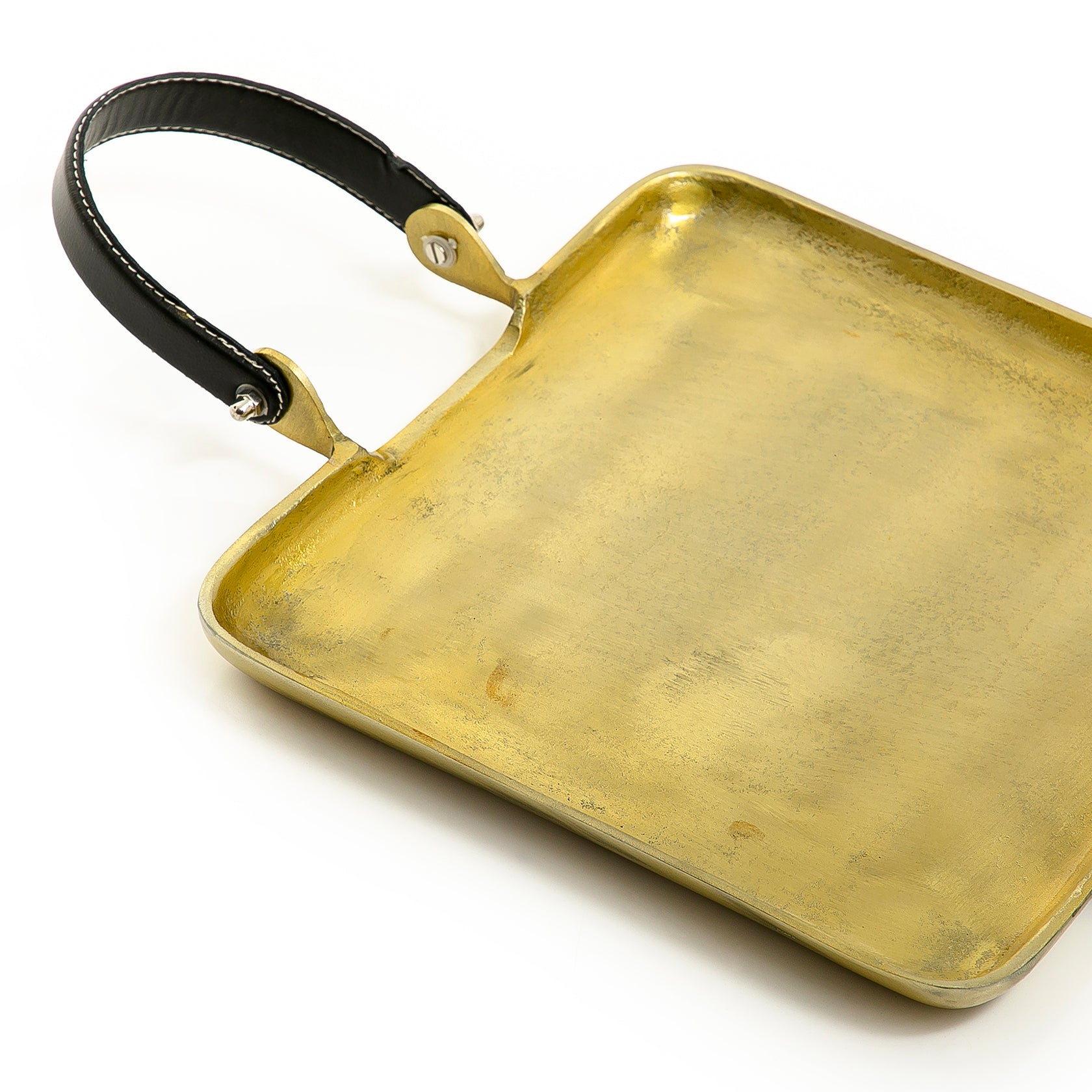 Metal tray with leather handle