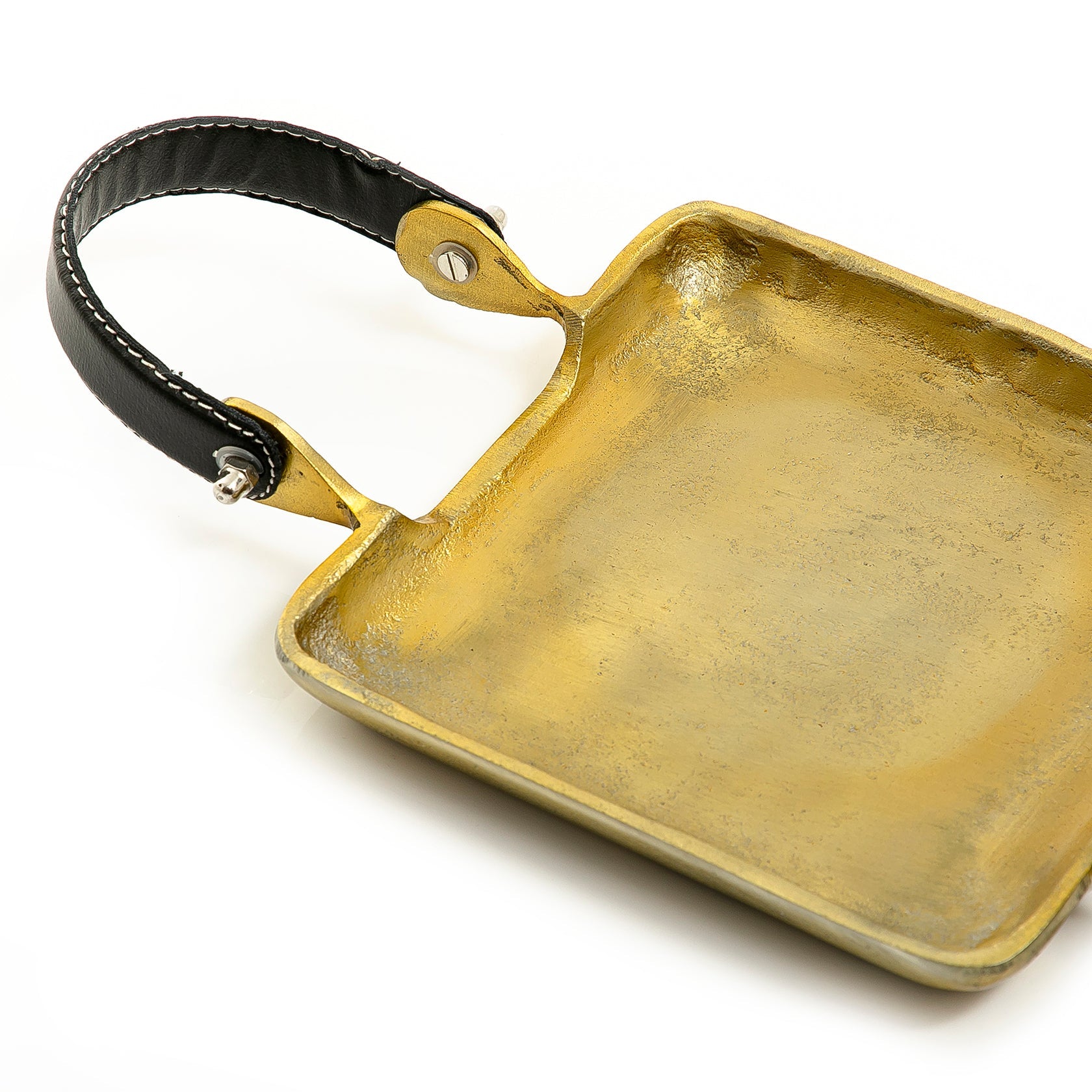 Metal tray with leather handle