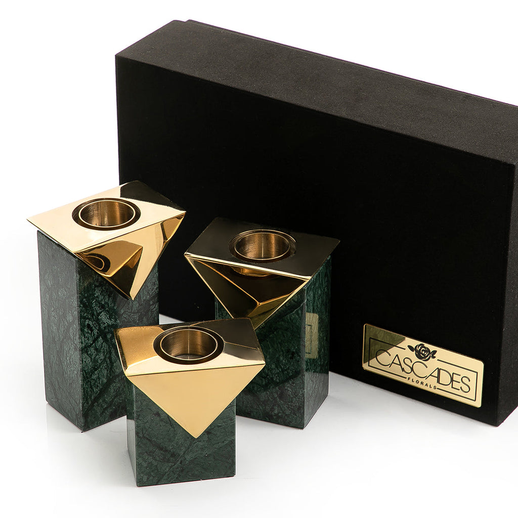 Set of marble mabkhar and candle holder with gift box