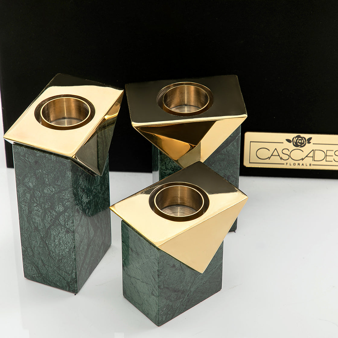 Set of marble mabkhar and candle holder with gift box