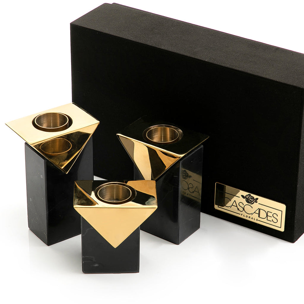 Set of marble mabkhar and candle holder with gift box