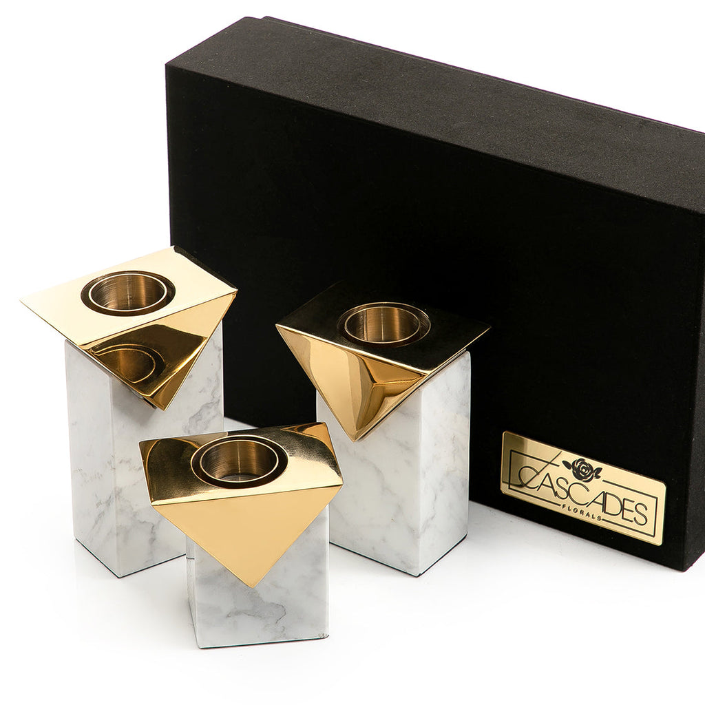 Set of marble mabkhar and candle holder with gift box