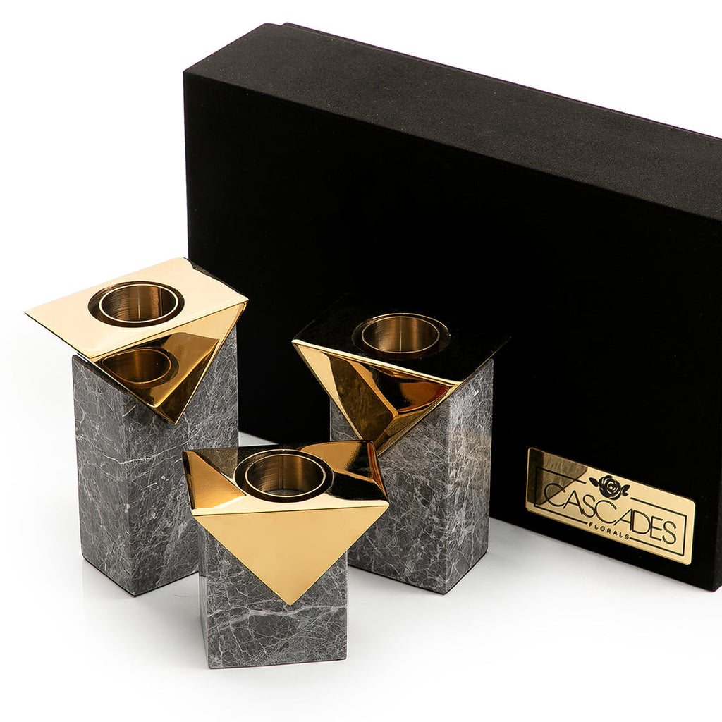 Set of marble mabkhar and candle holder with gift box