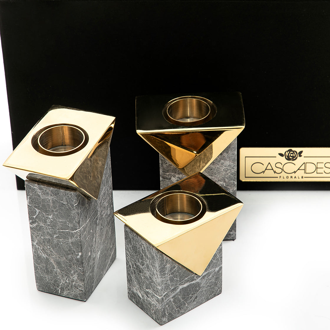 Set of marble mabkhar and candle holder with gift box