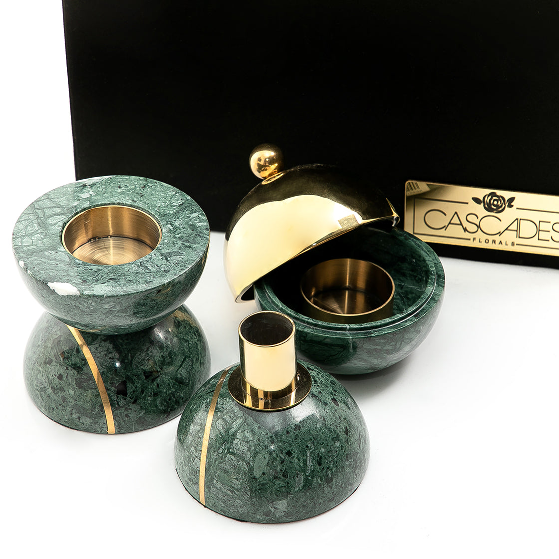 Set of marble mabkhar and candle holder with gift box