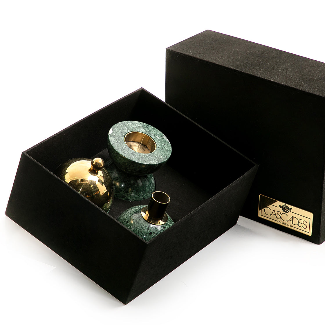 Set of marble mabkhar and candle holder with gift box
