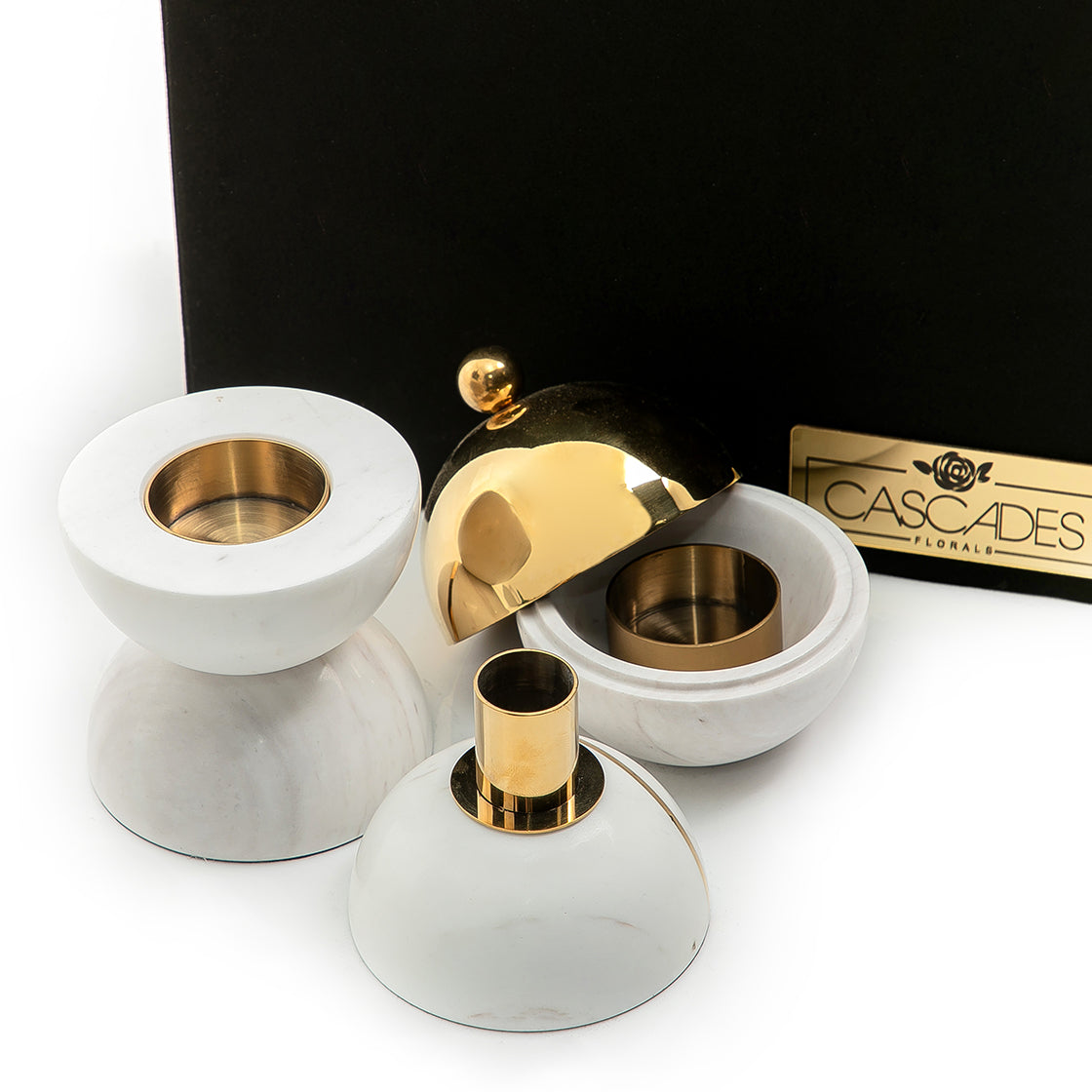 Set of marble mabkhar and candle holder with gift box