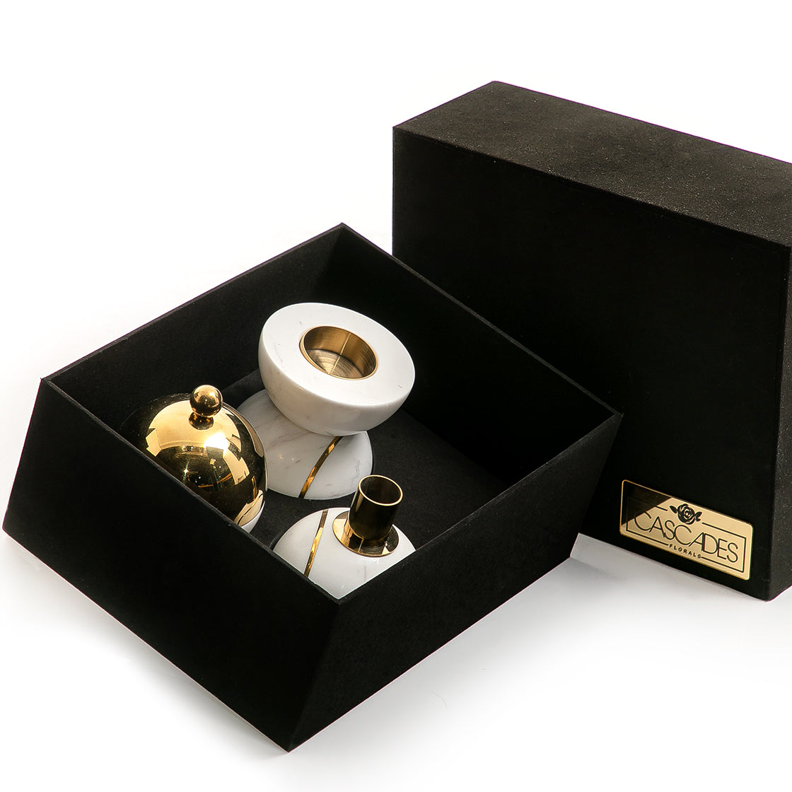 Set of marble mabkhar and candle holder with gift box