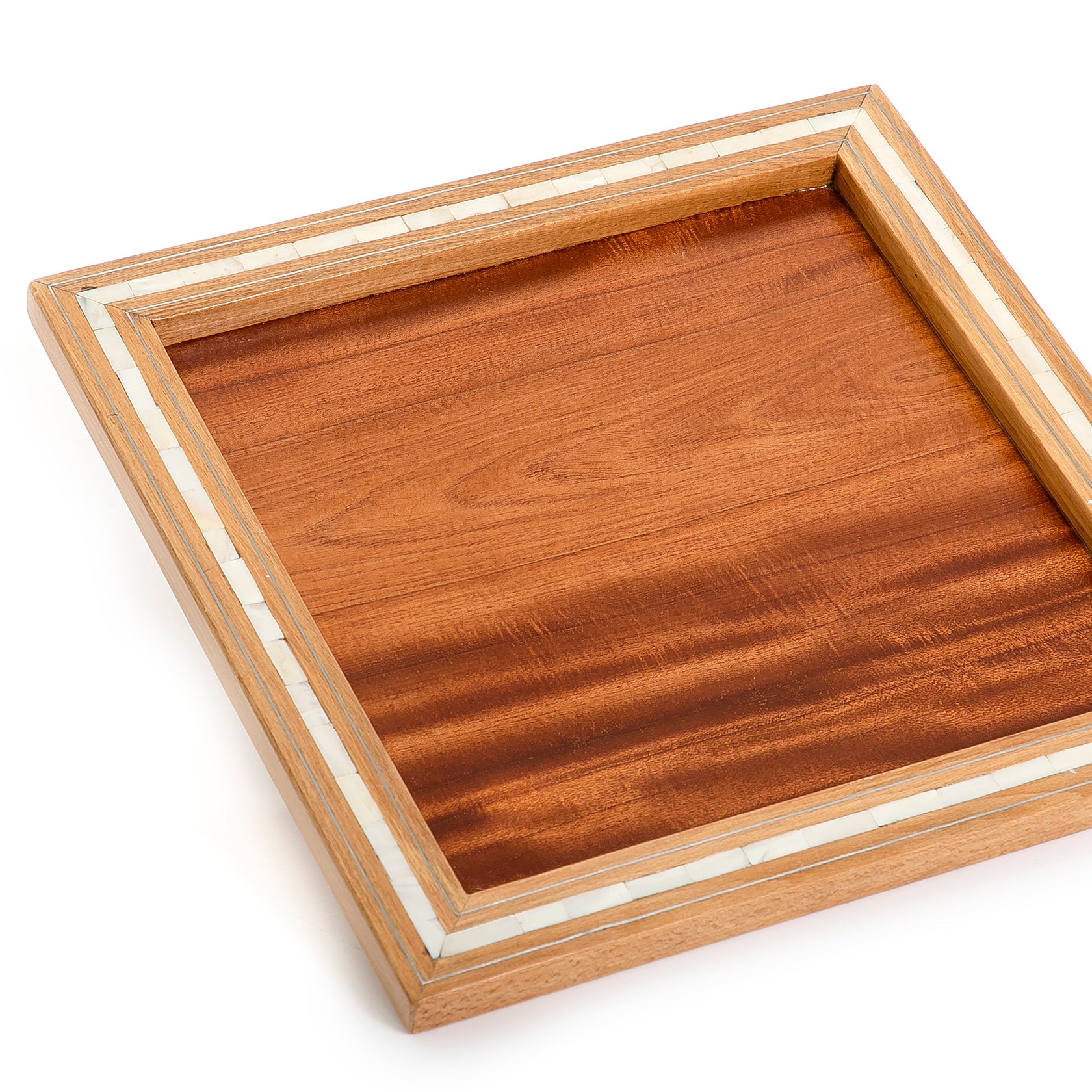 Wooden tray with mother of pearl