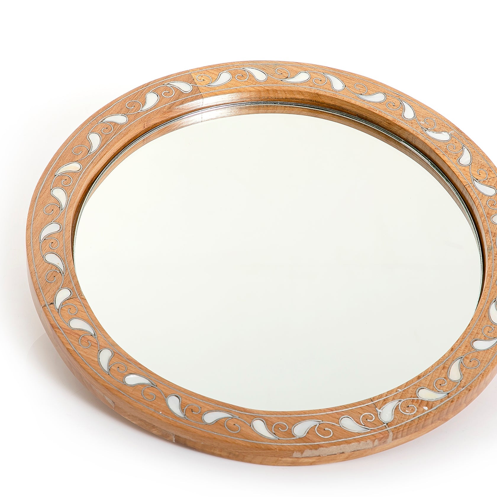 Wooden tray with mirror and mother of pearl