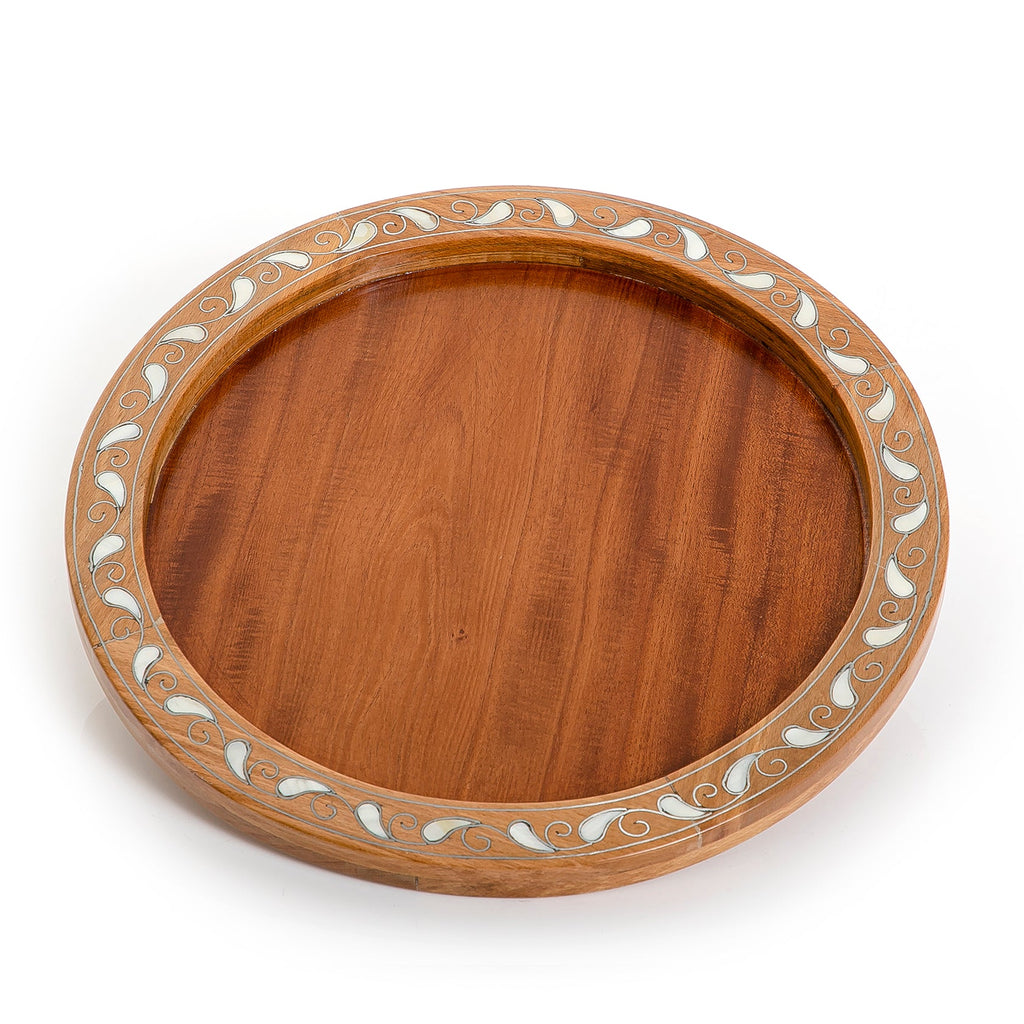 Wooden tray with mother of pearl