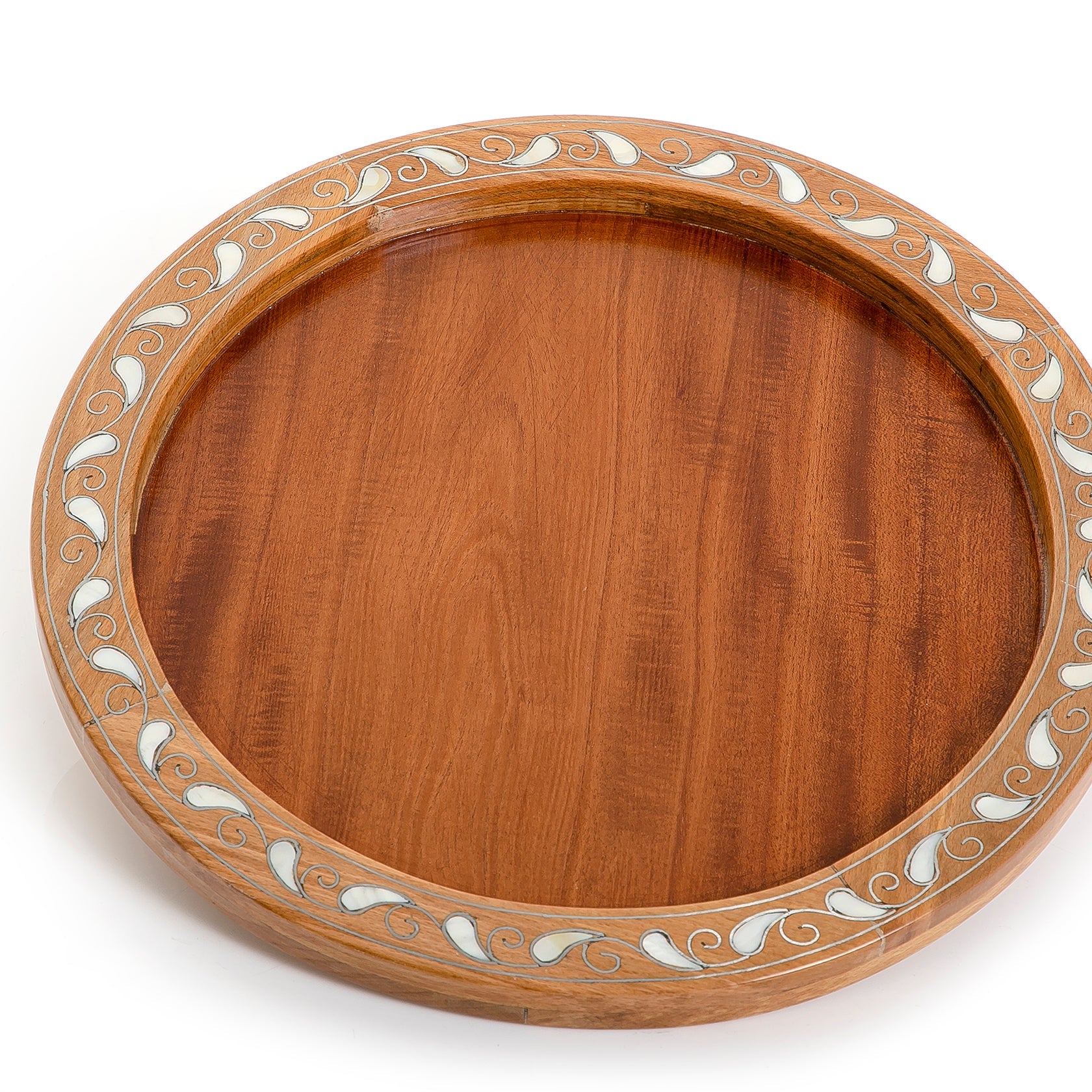 Wooden tray with mother of pearl