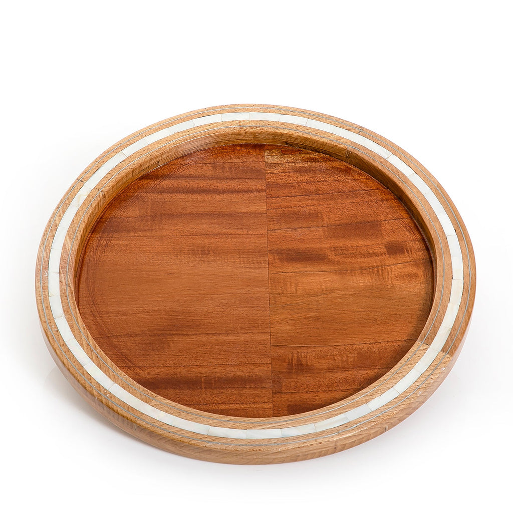 Wooden tray with mother of pearl