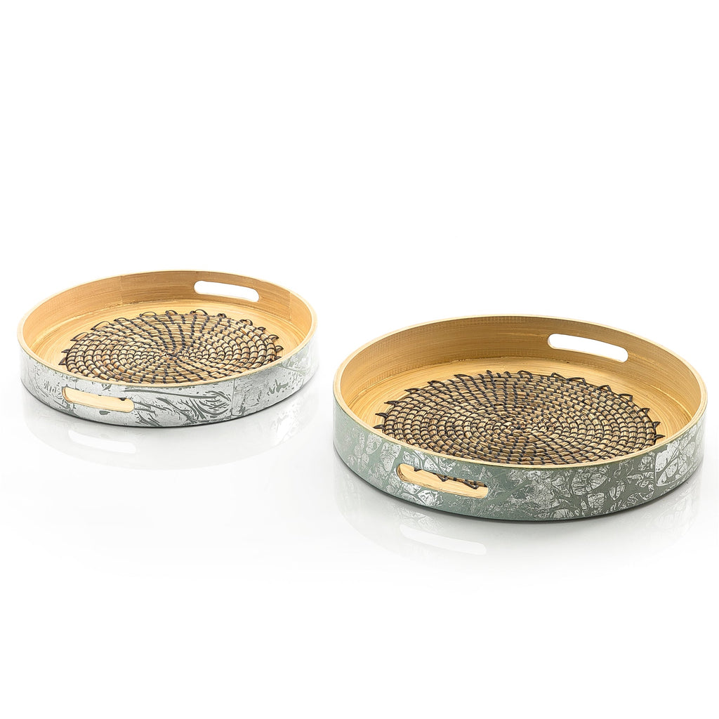 Set of 2 Round Bamboo And Seagrass Tray (5659588919461)