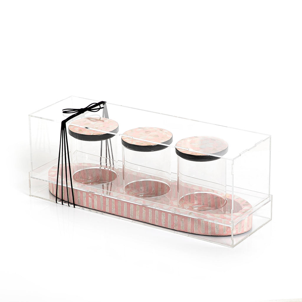 Set of 3 jars with mother of pearl tray and acrylic cover